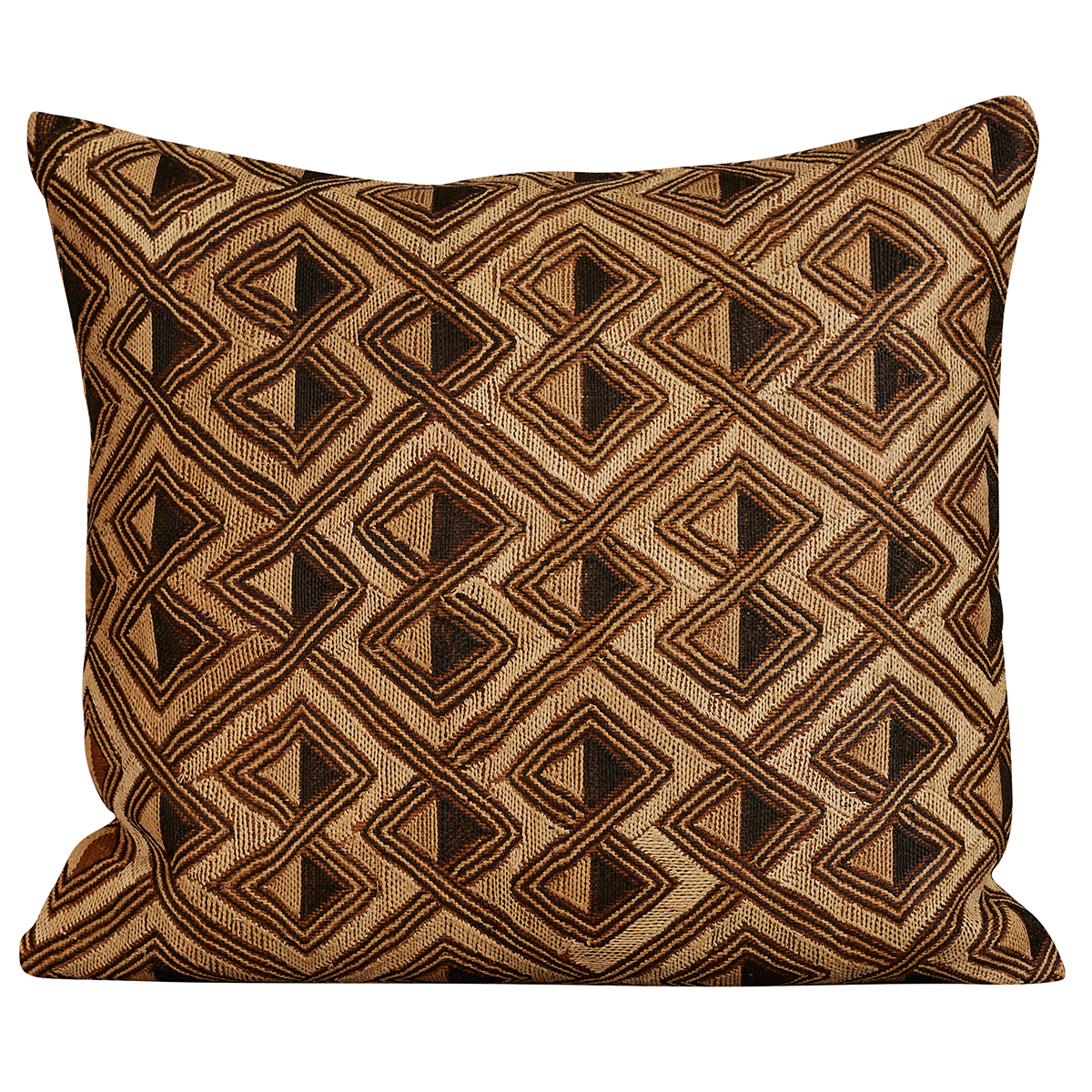 Rectangular African geometric Kuba cloth cushion