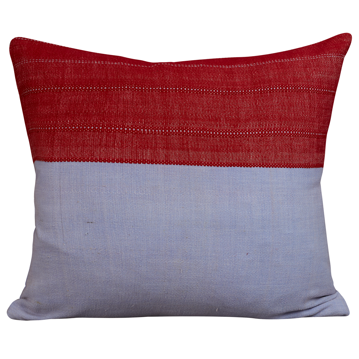 Rectangular double sided cushion in Vintage French red and lilac linen