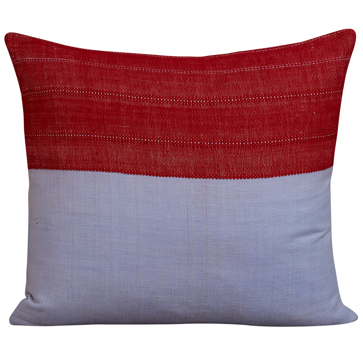Rectangular double sided cushion in Vintage French red and lilac linen