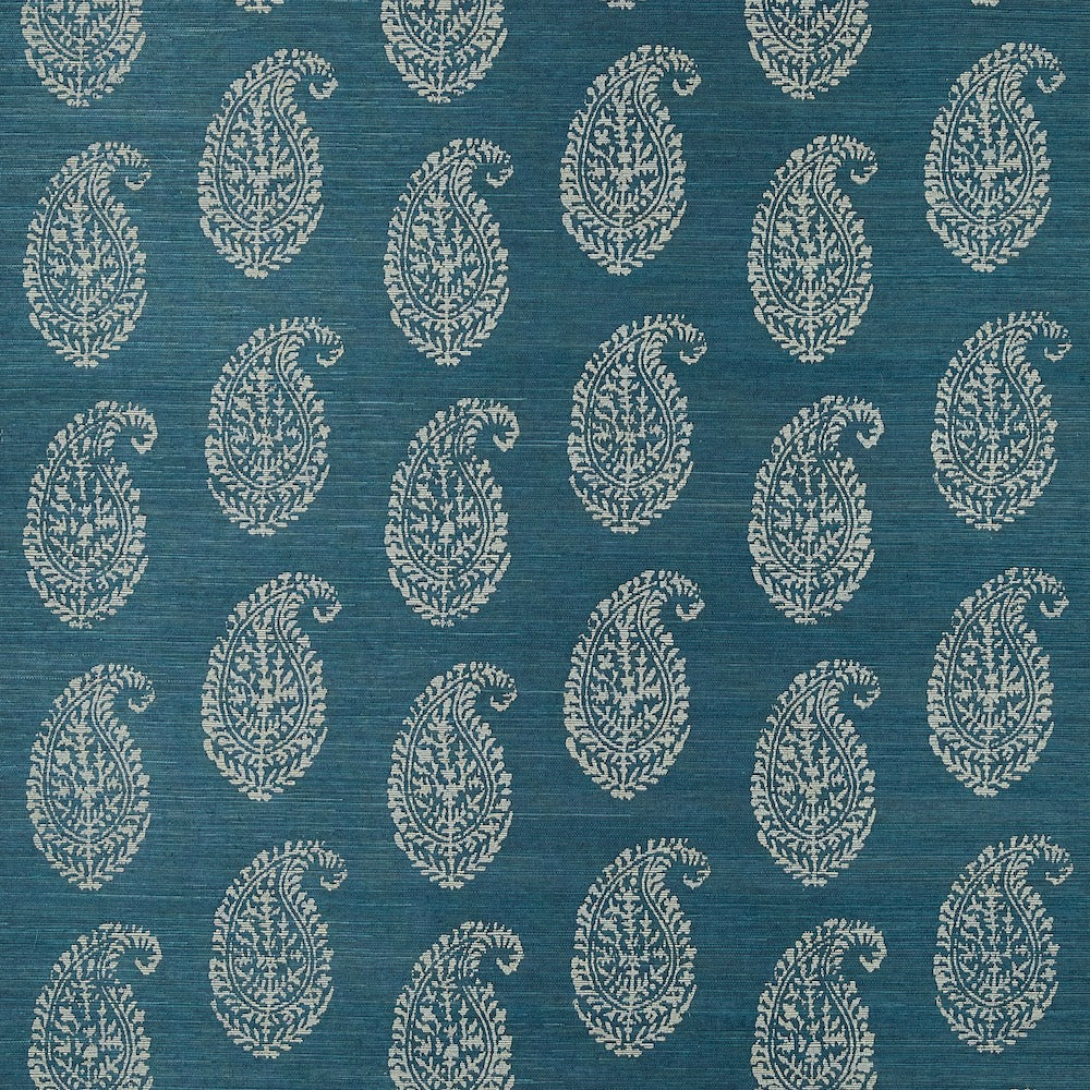 Kashmir Paisley Grasscloth | PDT - Sapphire/Ivory