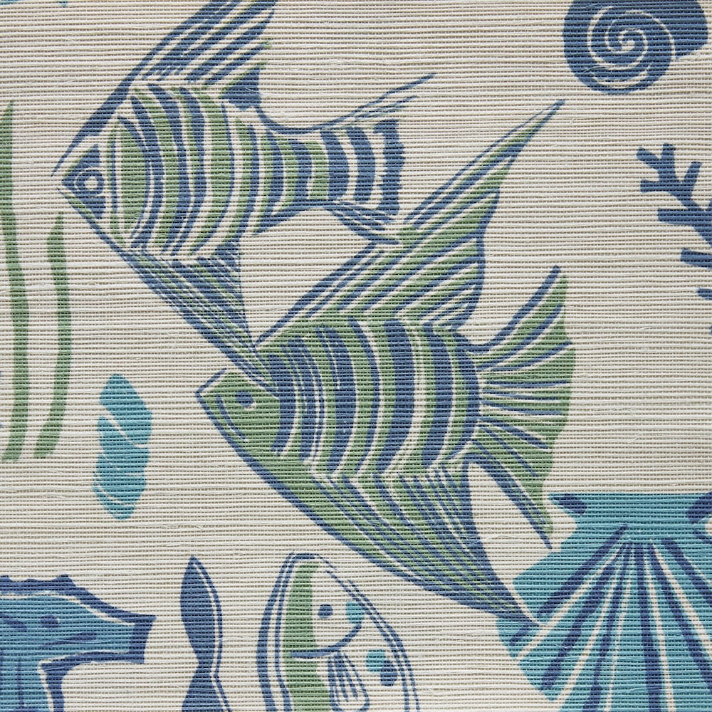 St. Tropez Grasscloth | PDT - Green/Blue on White
