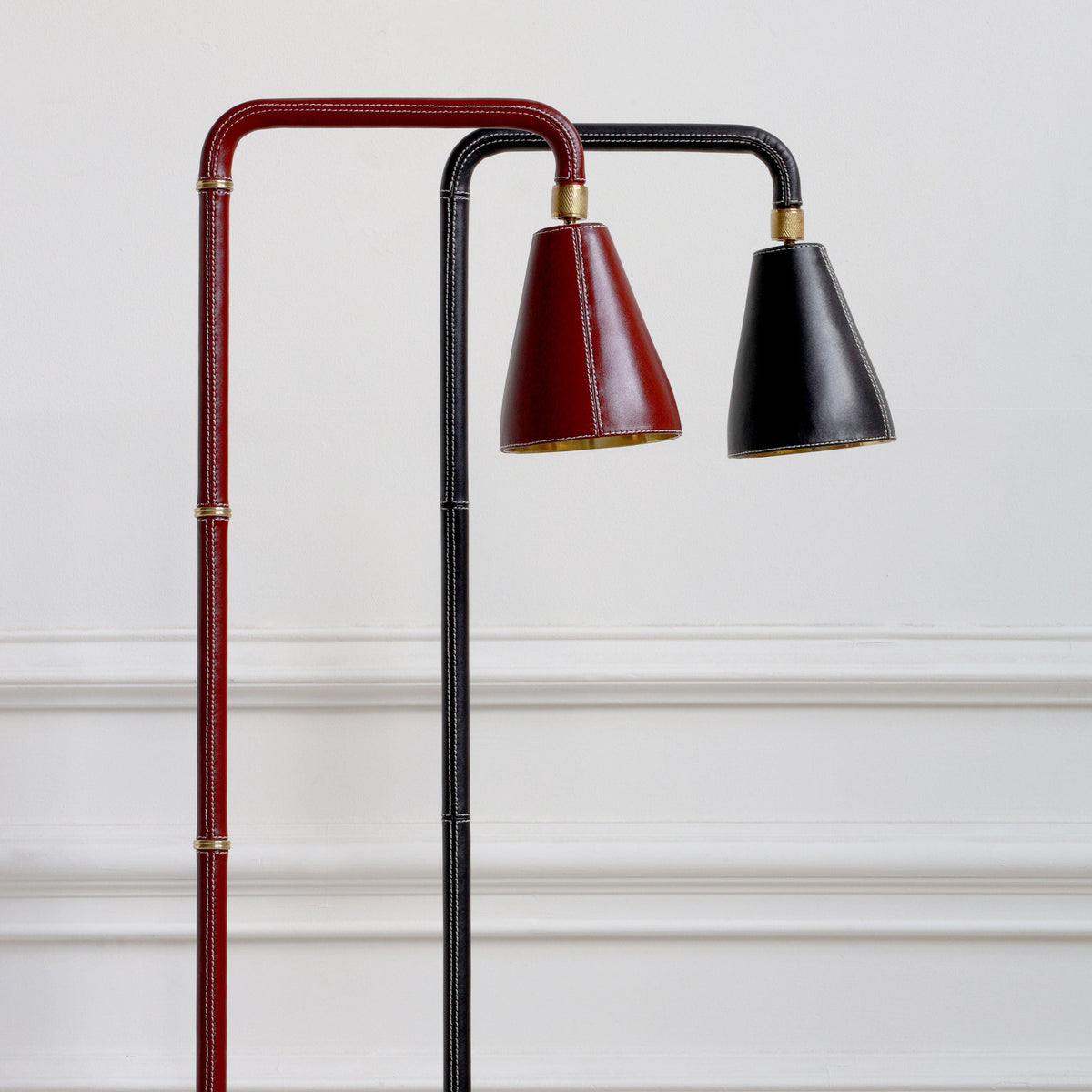 Adnet Reading Lamp with Brass Accents - Red Leather