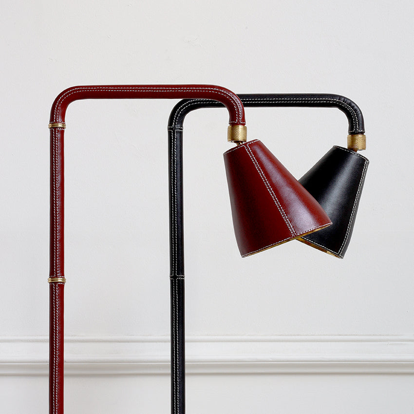 Adnet Reading Lamp with Brass Accents - Red Leather