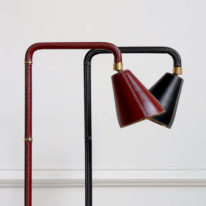 Adnet Reading Lamp with Brass Accents - Red Leather