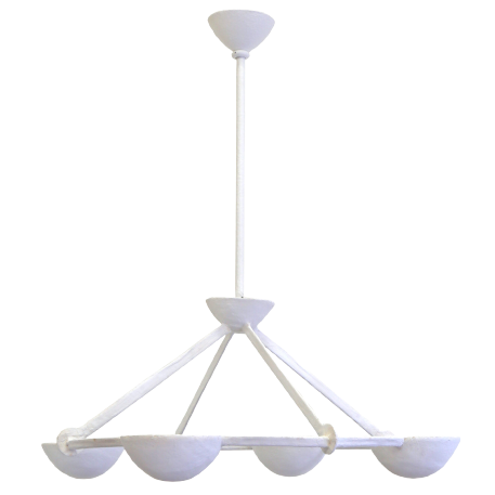 White chandelier with multiple arms on a white background