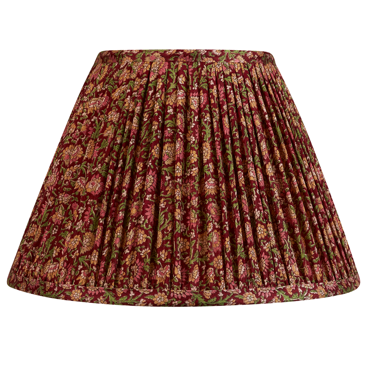 10 inch Pink and green floral design on burgundy ground  French drum silk sari lampshade