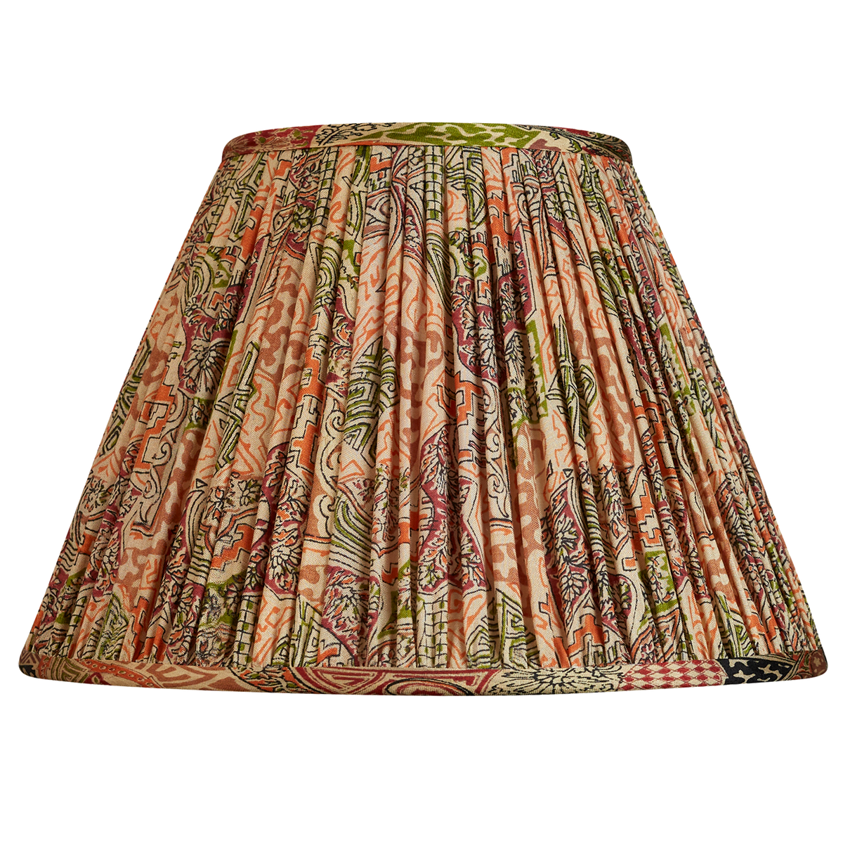 10 inch Terracotta and green geometric design French drum silk sari lampshade
