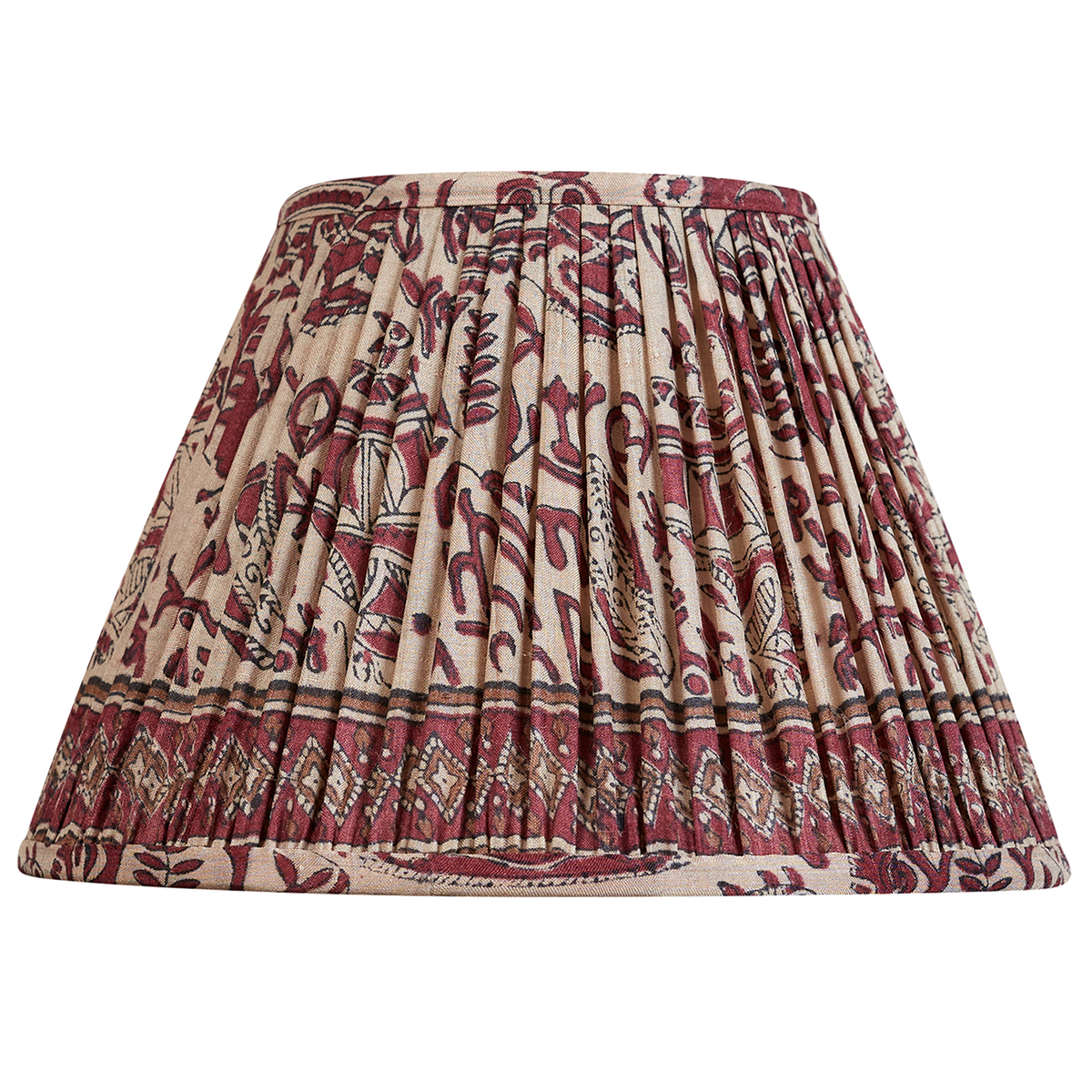10 inch Bordeaux abstract design on mushroom ground French drum silk sari lampshade with border