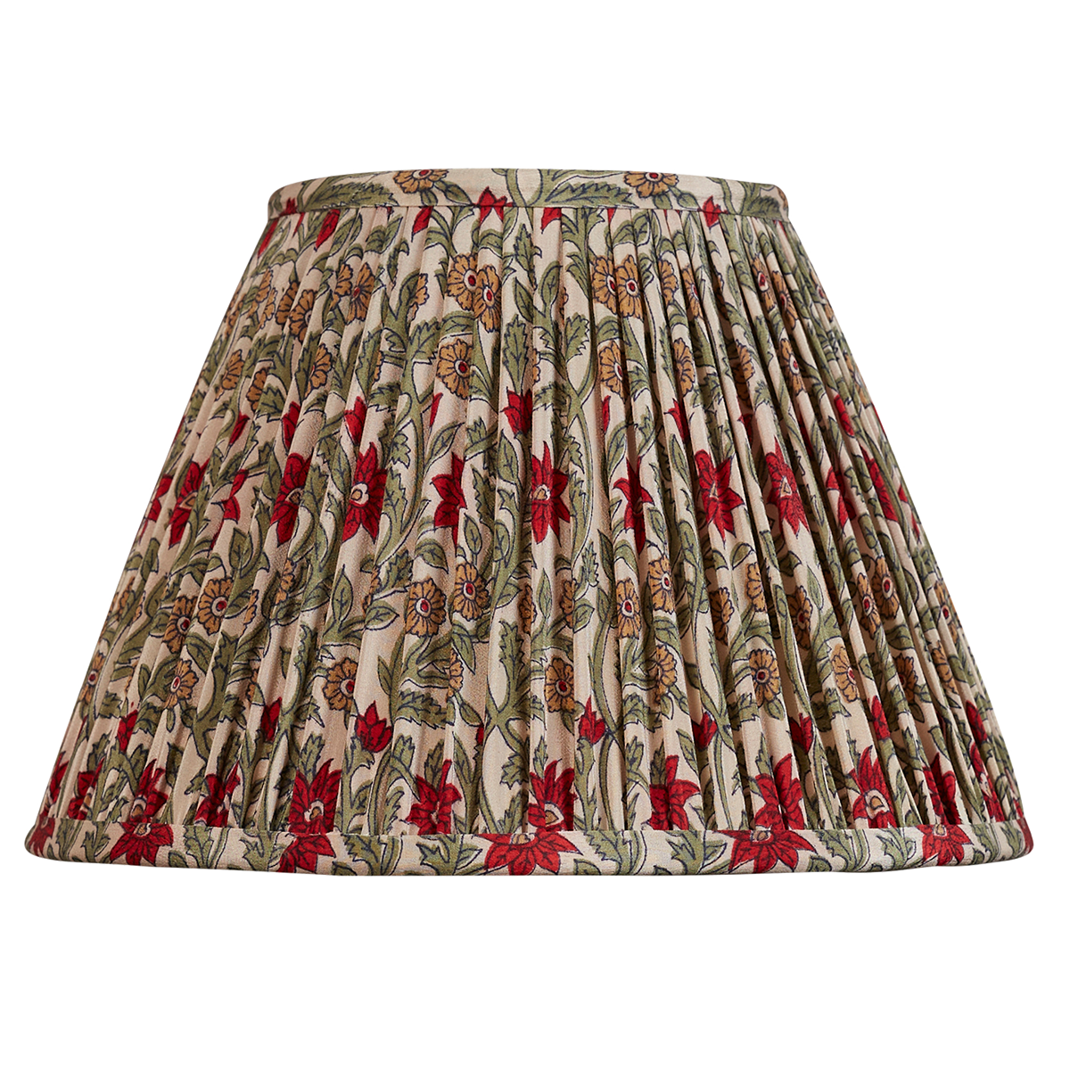 10 inch French drum red and green floral design silk sari lampshade