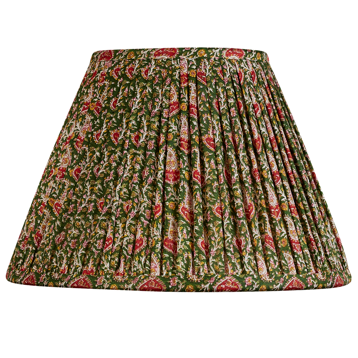10 inch French drum green and magenta paisley design silk sari lampshade with border