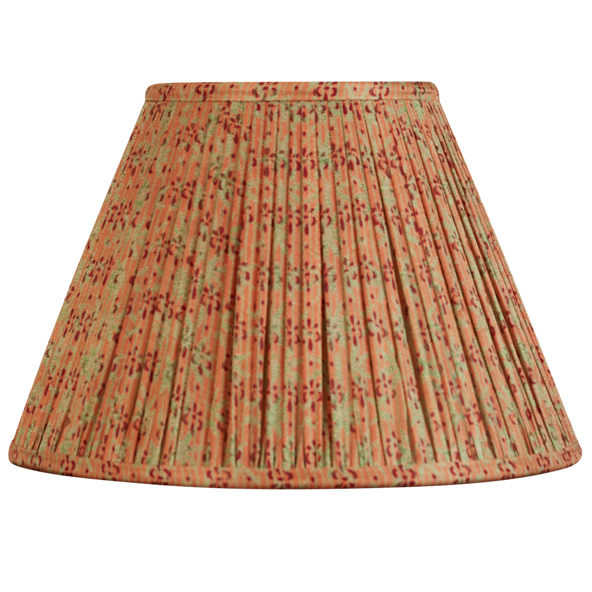 10 inch French drum trailing green floral design on salmon pink ground silk sari lampshade