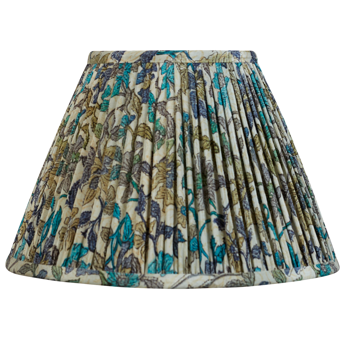 10 inch French drum turquoise and lavender floral design on stone ground silk sari lampshade