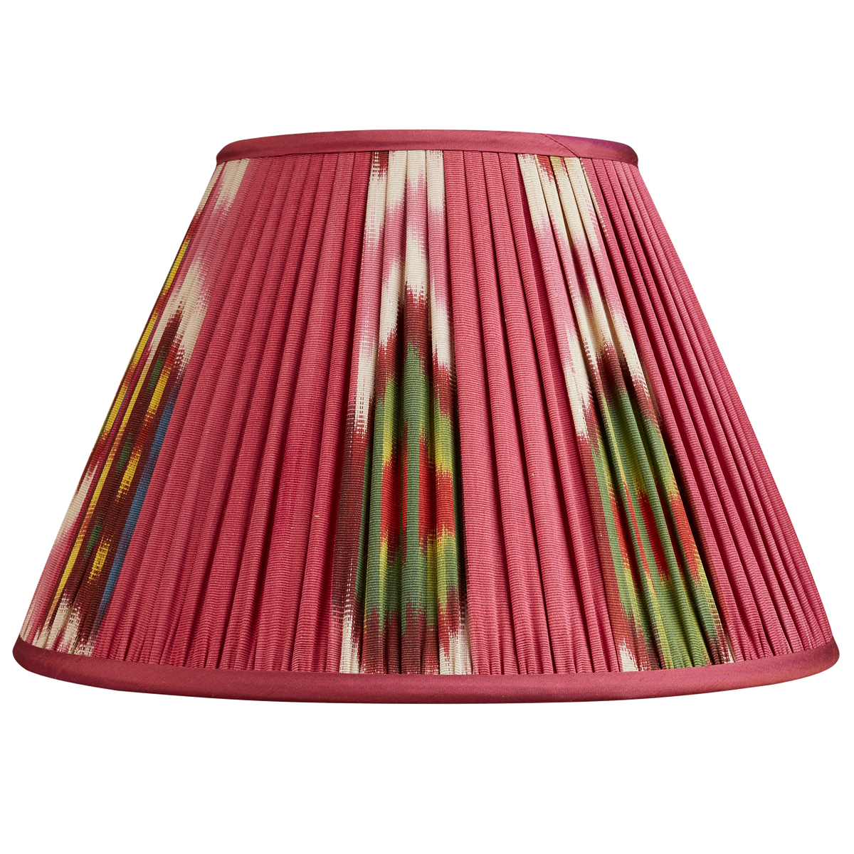 12 inch French drum magenta silk and cotton Ikat lampshade with spider fitting