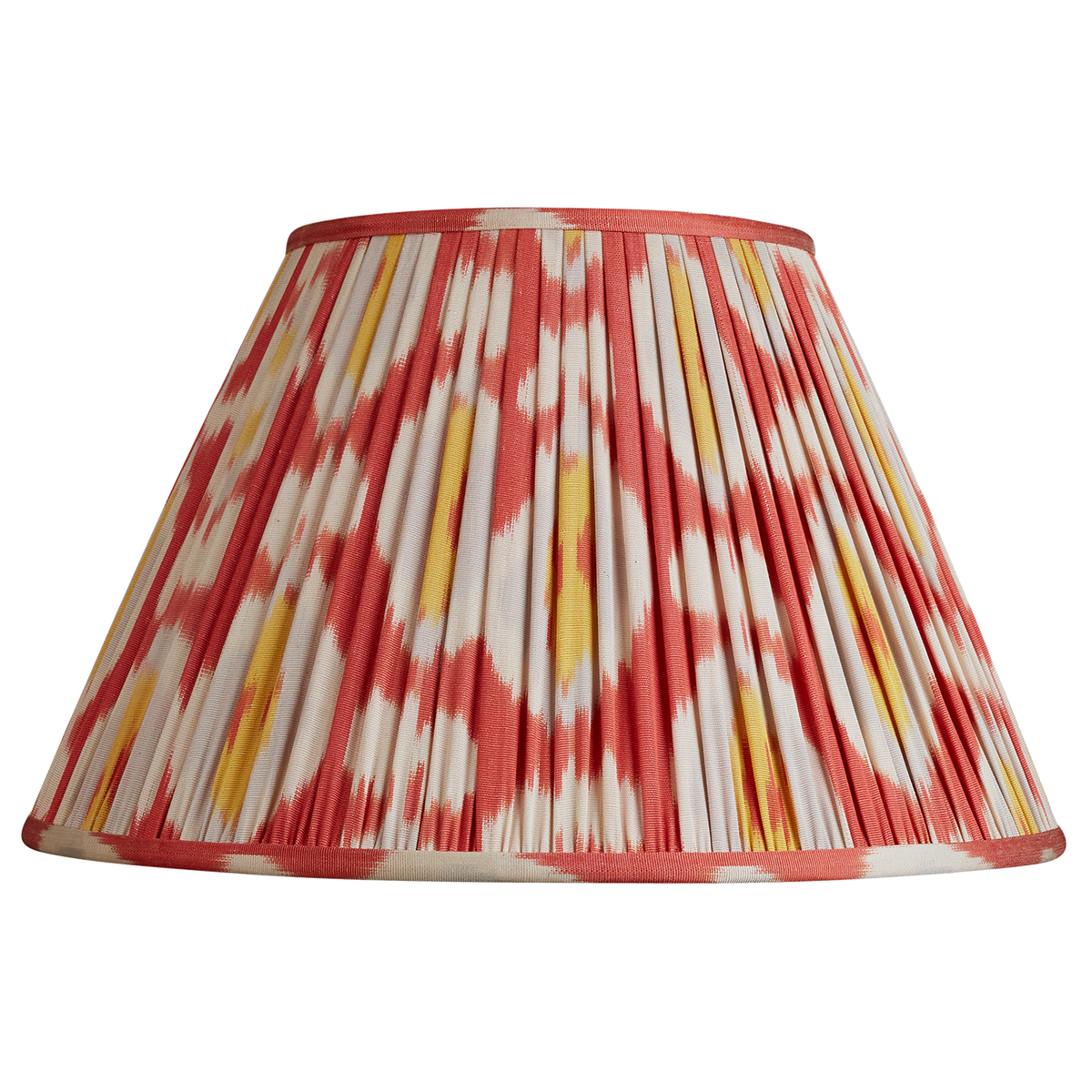 14 inch Red yellow/grey French drum silk and cotton ikat lampshade
