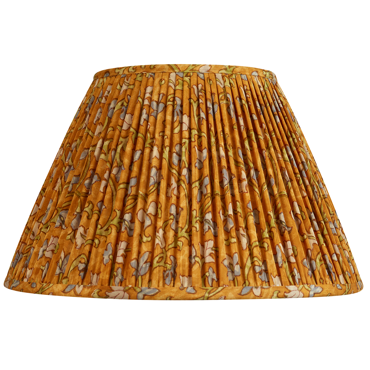 14 inch Mustard and grey floral design French drum silk sari lampshade