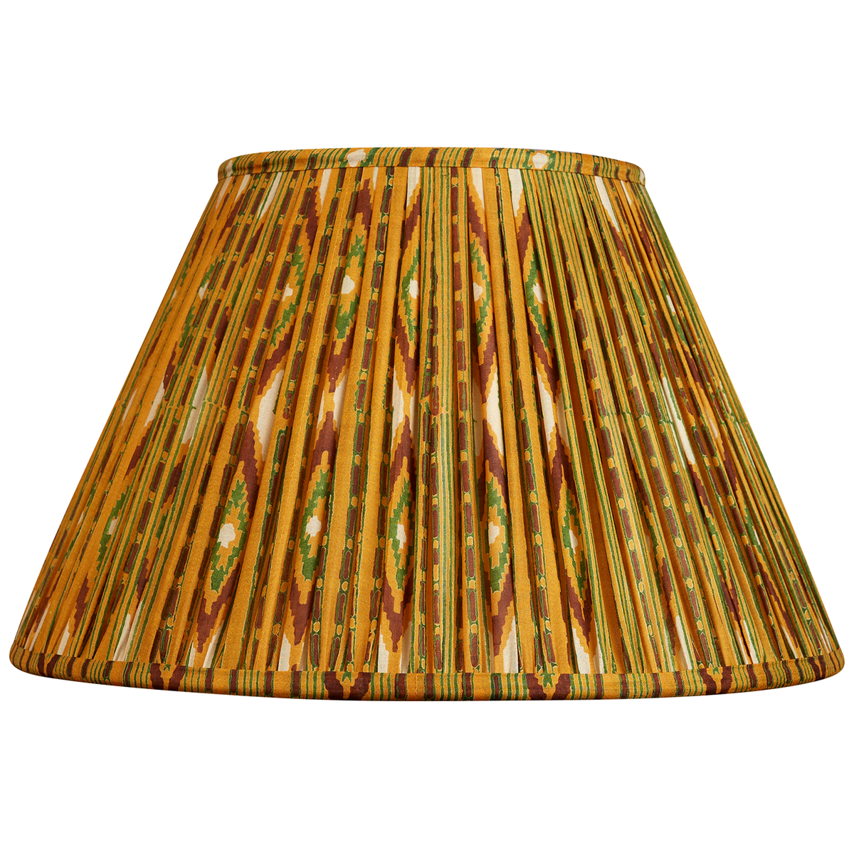 14 inch French drum Saffron and chocolate geometric design silk sari lampshade