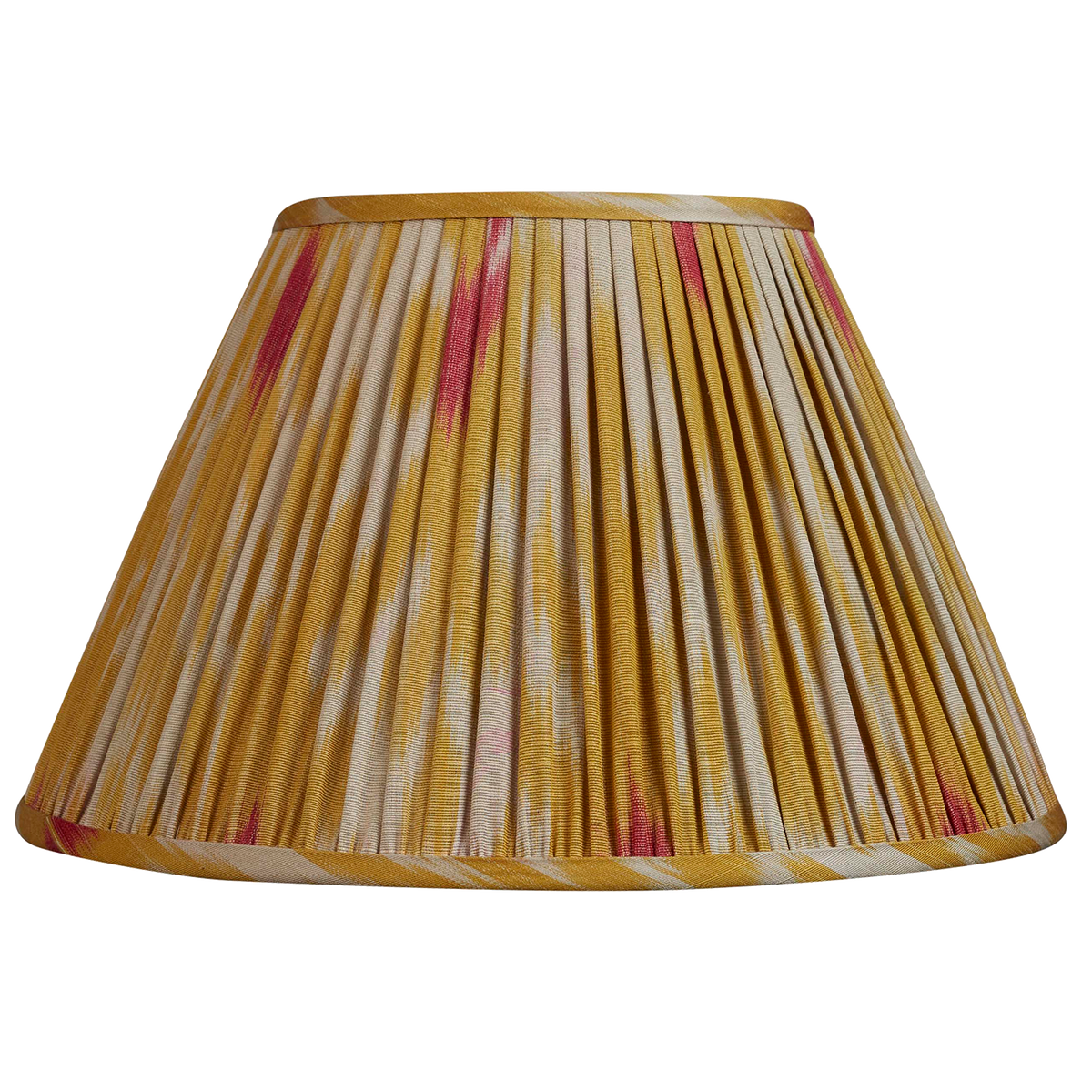 14 inch cream and yellow French drum silk and cotton ikat lampshade