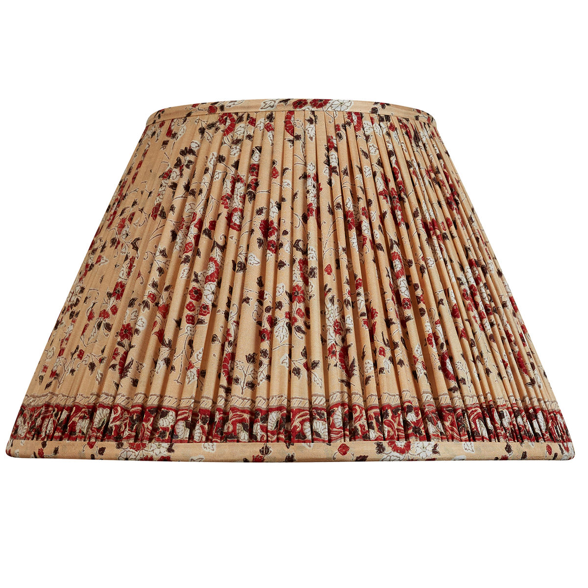 14 inch Coffee colour French drum silk sari lampshade with red and off white floral design