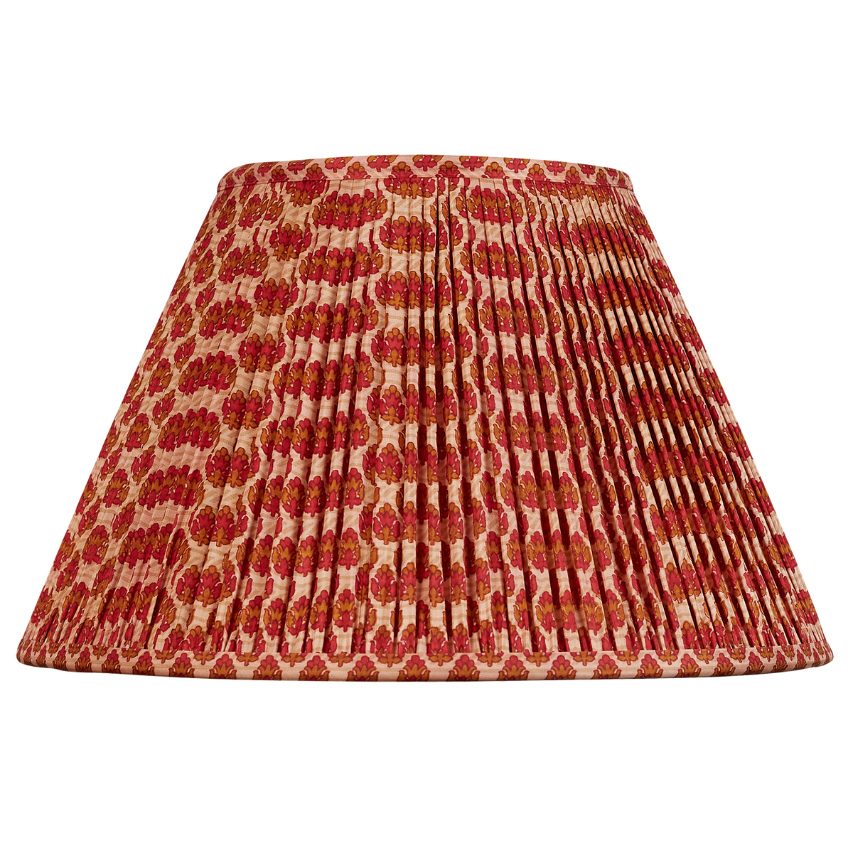 14 inch French drum deep red and tan floral design silk sari lampshade