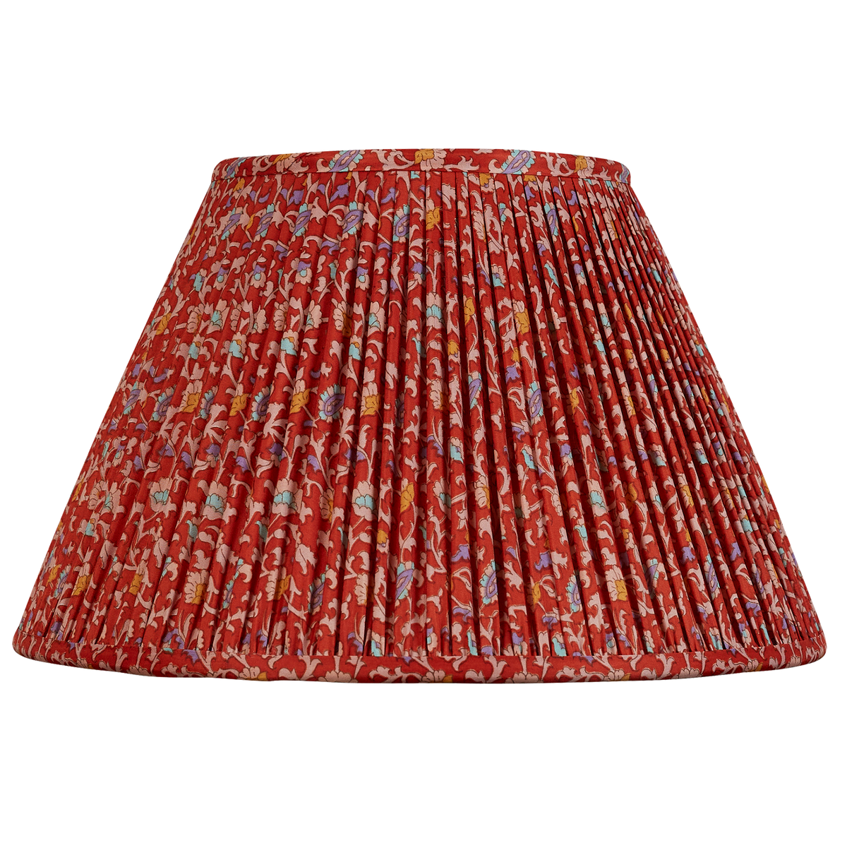 14 inch French drum floral design on red ground silk sari lampshade with border