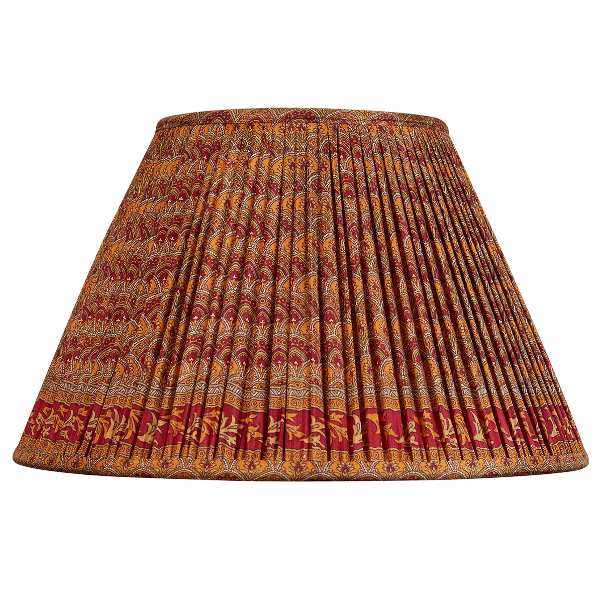 14 inch French drum burgundy and saffron geometric floral design silk sari lampshade with border