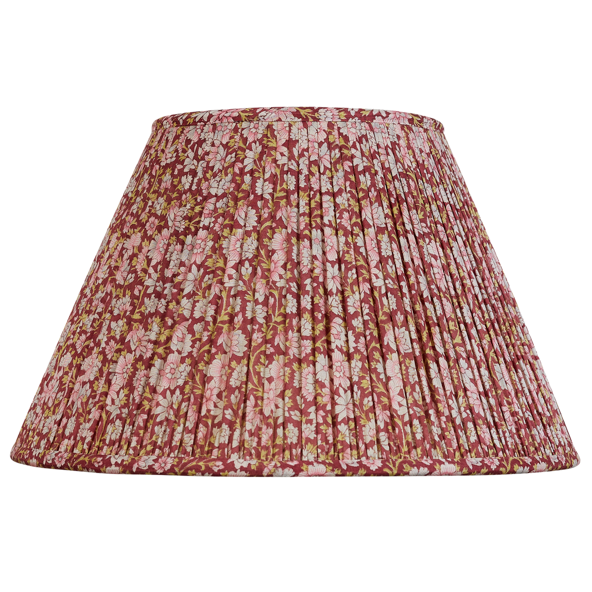14 inch French drum bright pink and blue floral design silk sari lampshade on burgundy background