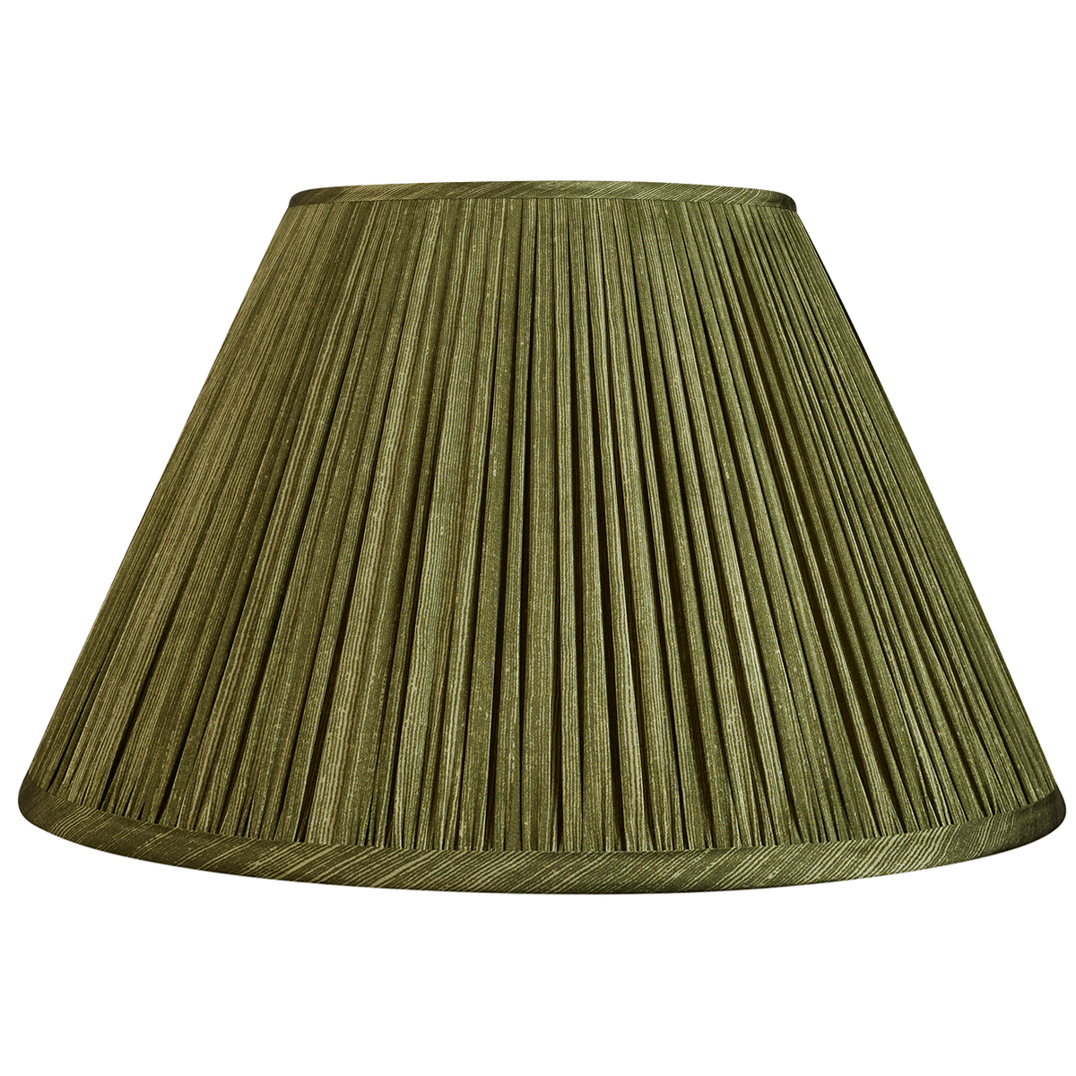 14 Inch Olive green ripple pinstripe sari style gathered silk lampshade with spider fitting