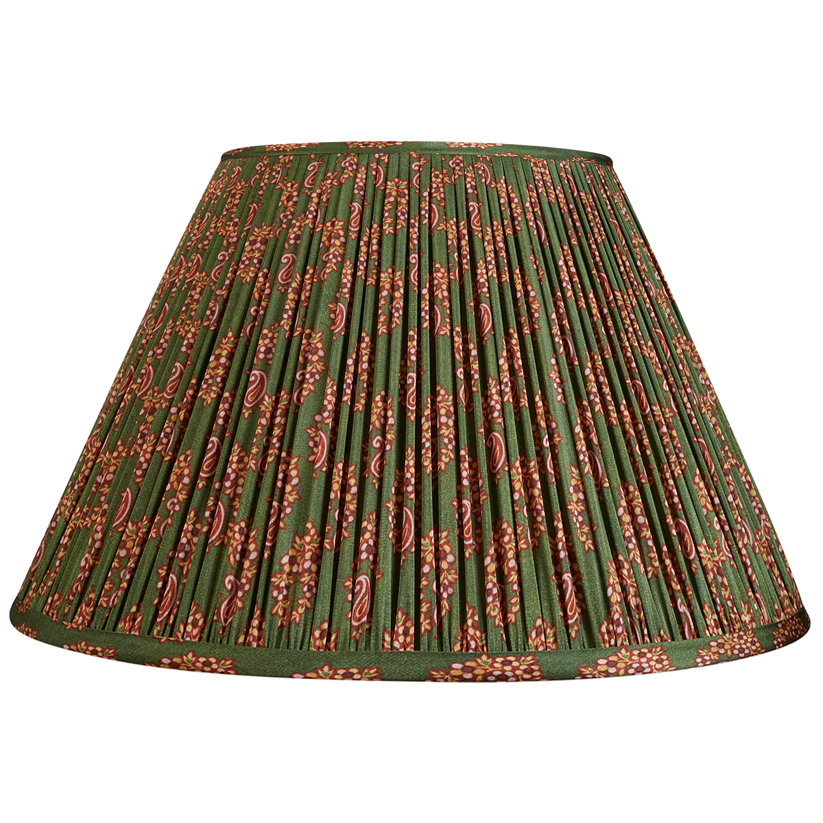 14 Inch Paisley garland design in green and red sari style gathered silk lampshade with spider fitting