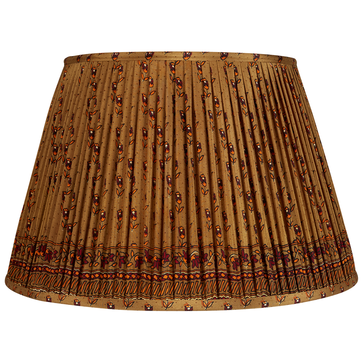 16 Inch Khaki/green design silk sari lampshade with floral stripe and border