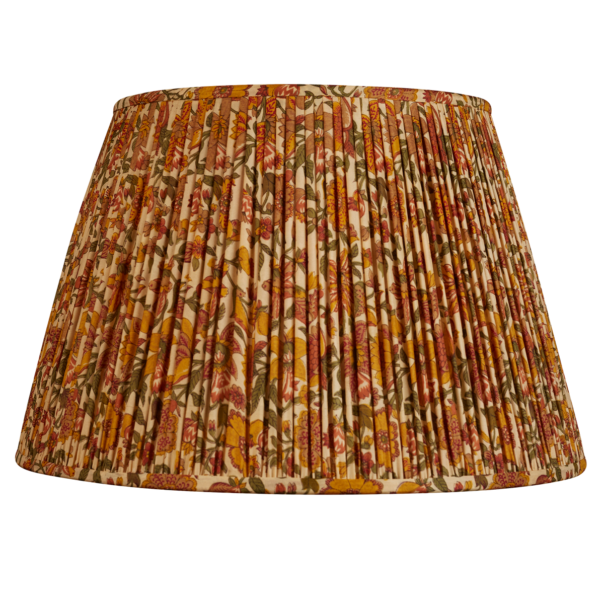 16 Inch Green and caramel red floral design silk sari lampshade