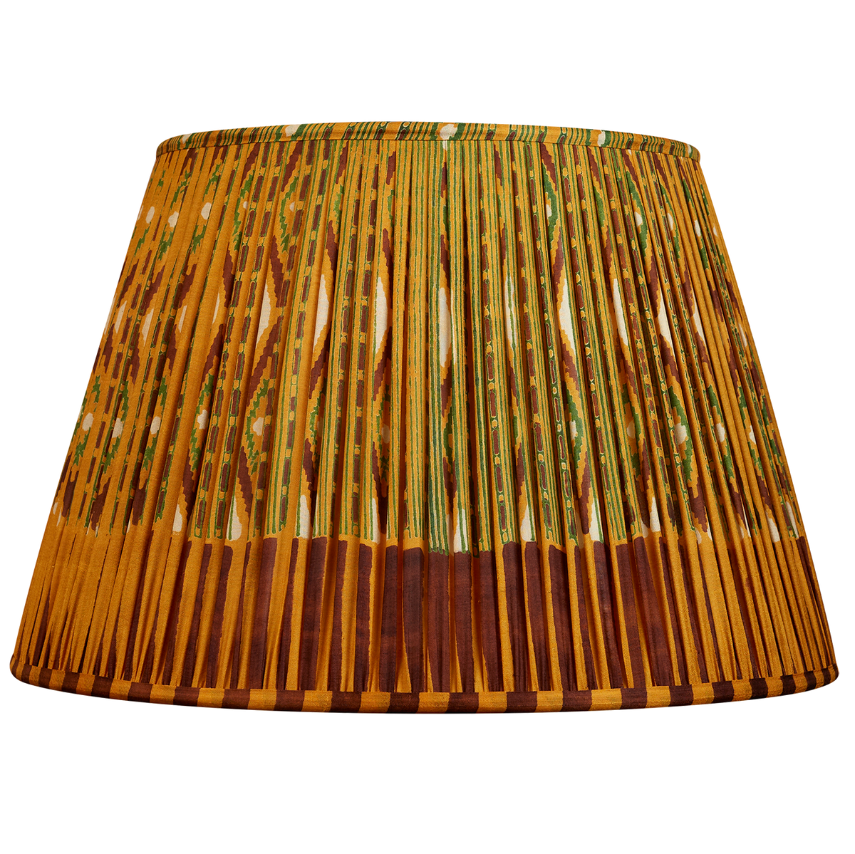 16 Inch Saffron and chocolate geometric design silk sari lampshade with border