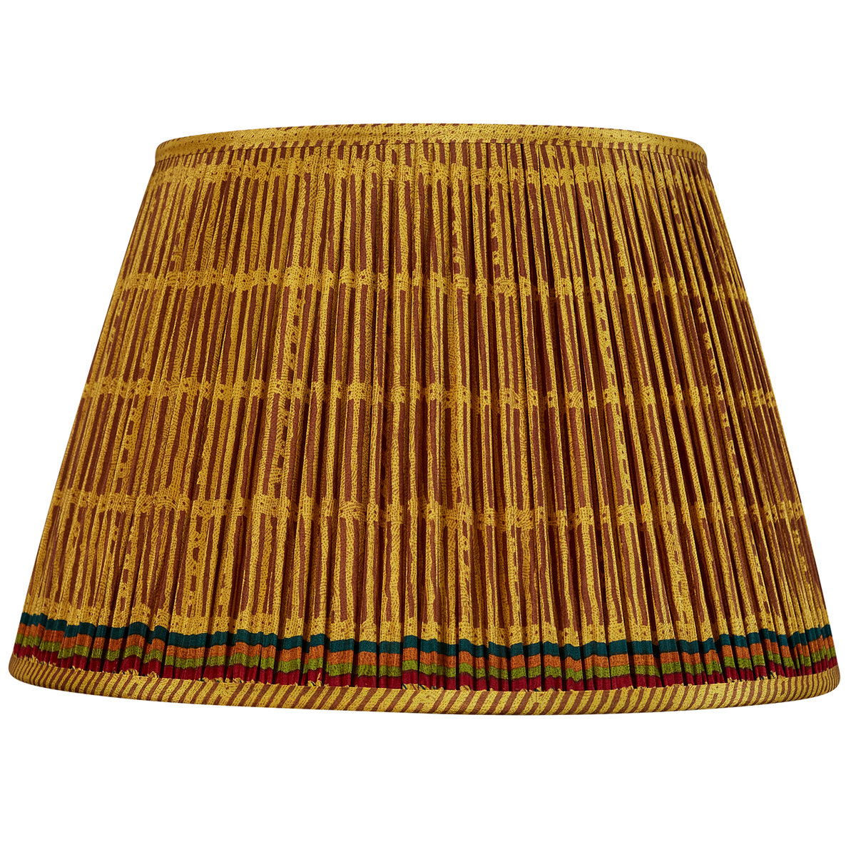16 Inch Mustard and brown geometric design silk sari lampshade with multicoloured border