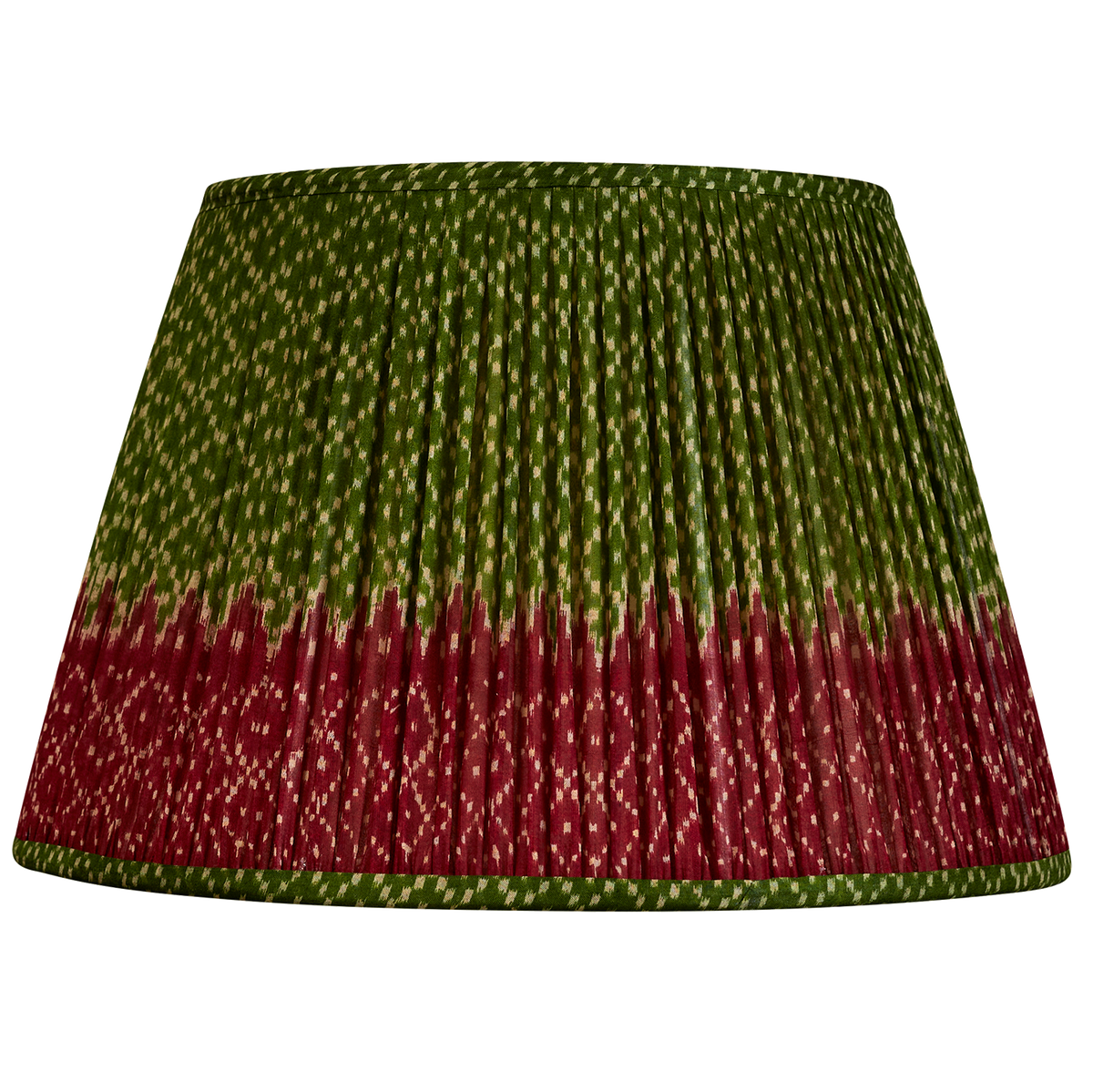 16 Inch Vibrant green design silk sari lampshade with burgundy border