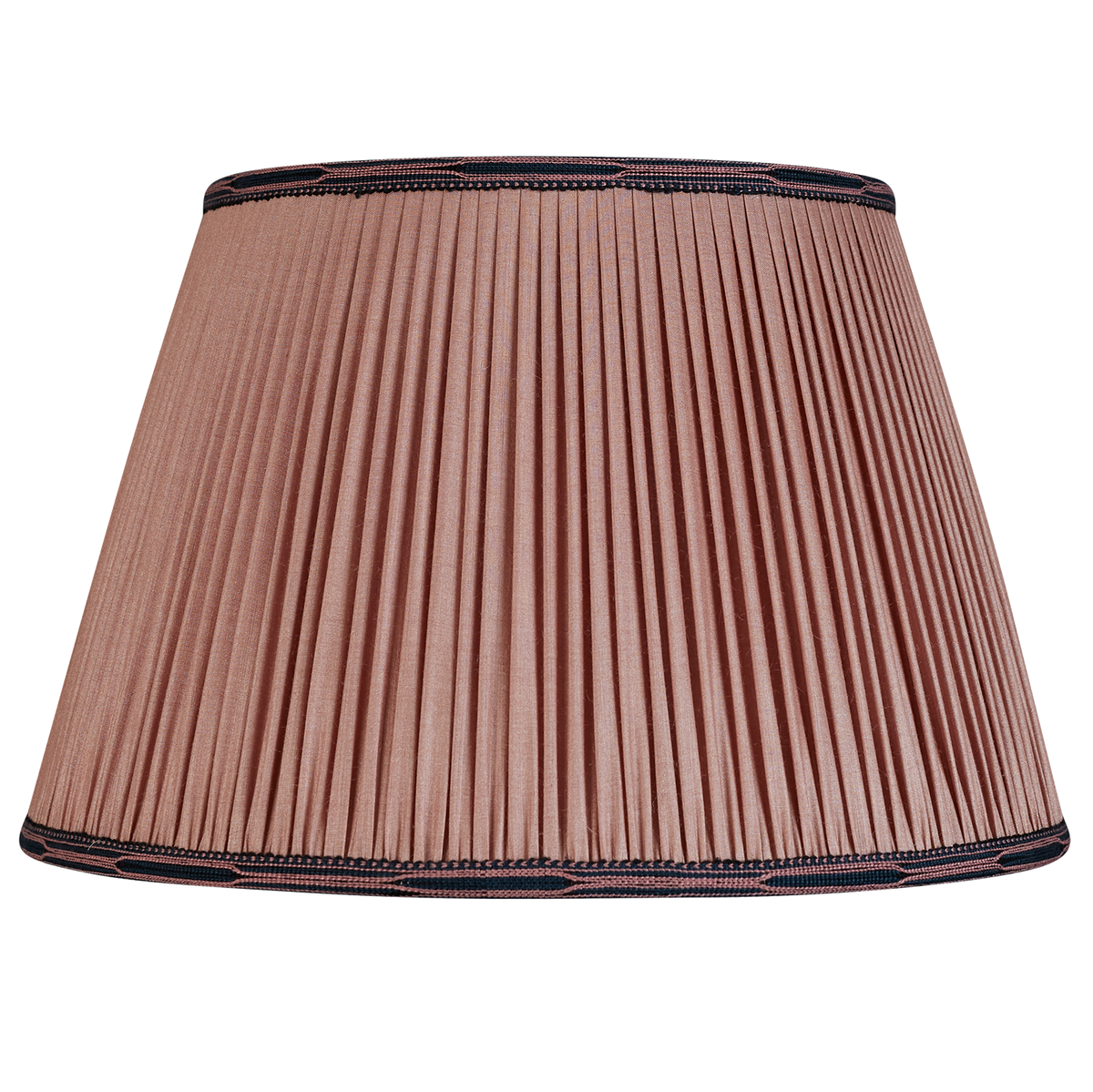16 Inch Dusky pink Tussar silk lampshade with pink/black cotton embroidered braid to top and bottom