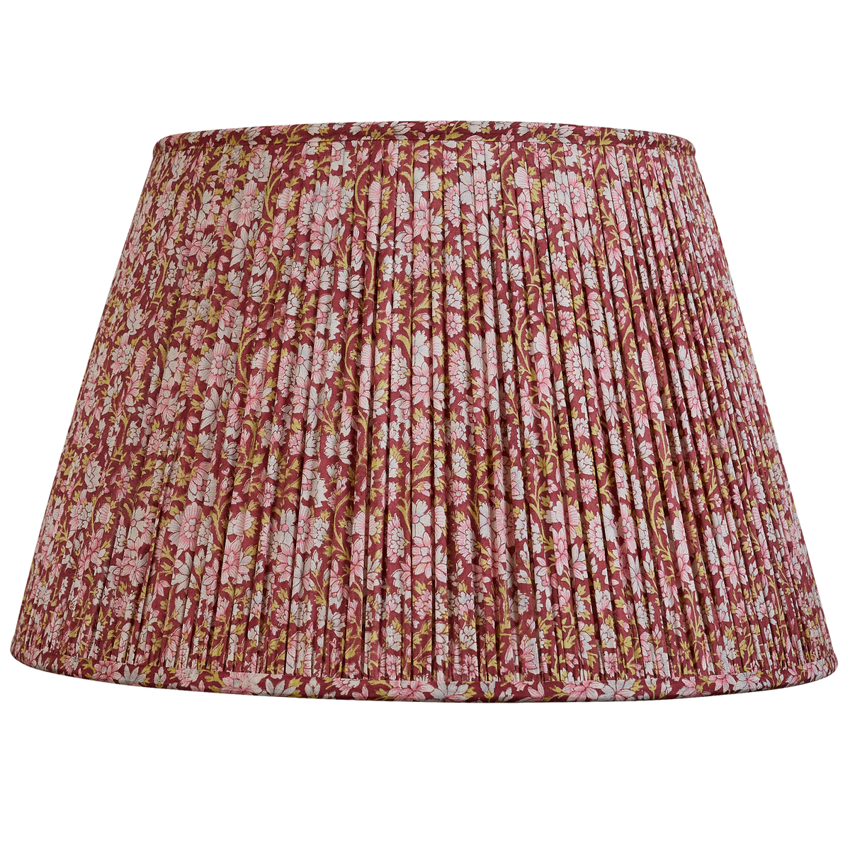 16 Inch Bright pink and blue floral design silk sari lampshade on burgundy background