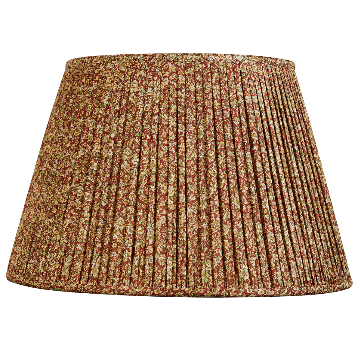 16 Inch Green/khaki floral design on bordeaux ground silk sari lampshade