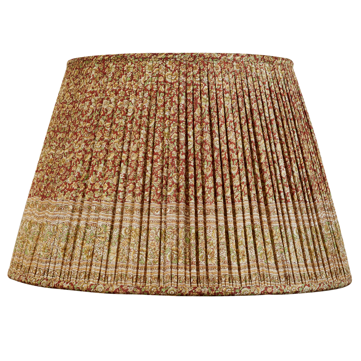 16 Inch Green/khaki floral design on bordeaux ground silk sari lampshade with border