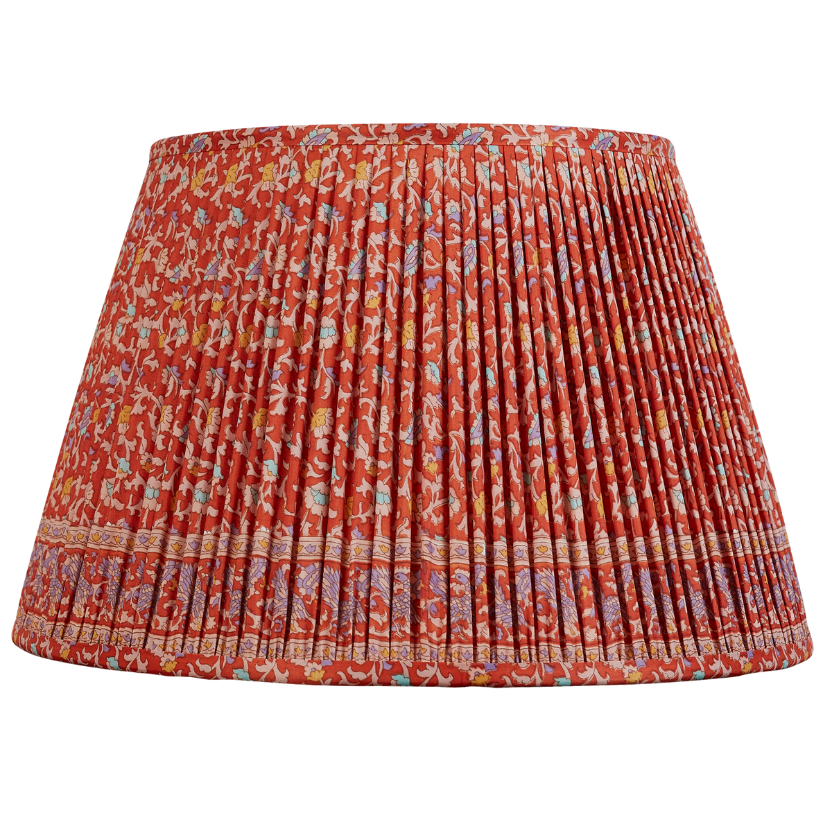 16 Inch floral design on red ground silk sari lampshade with border