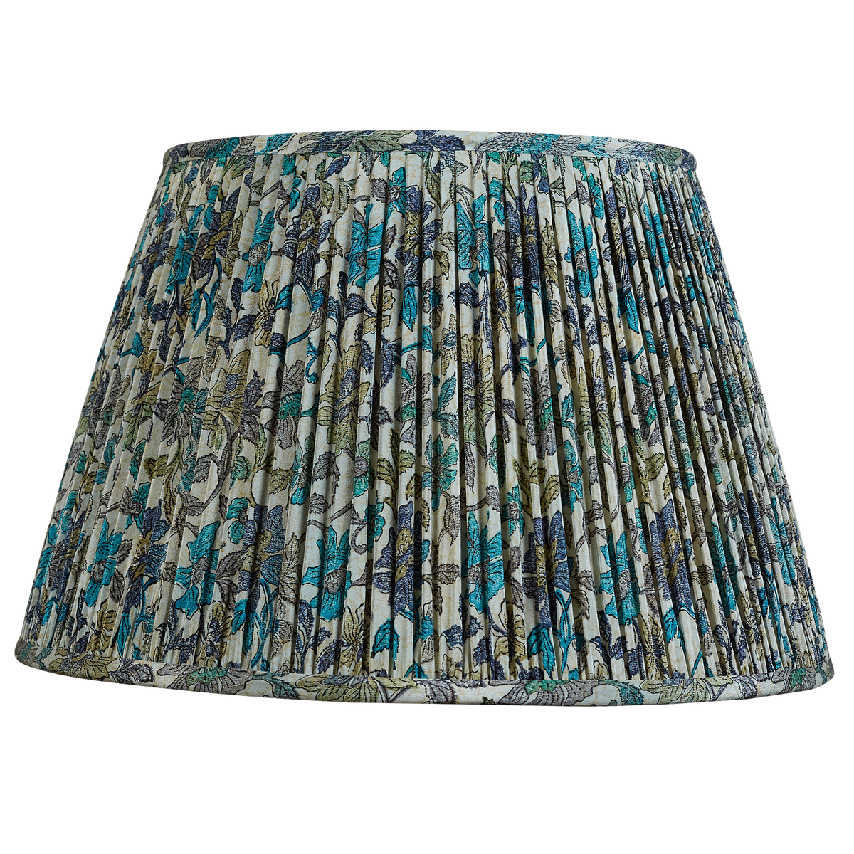 16 Inch Turquoise and lavender floral design on pale grey ground silk sari lampshade