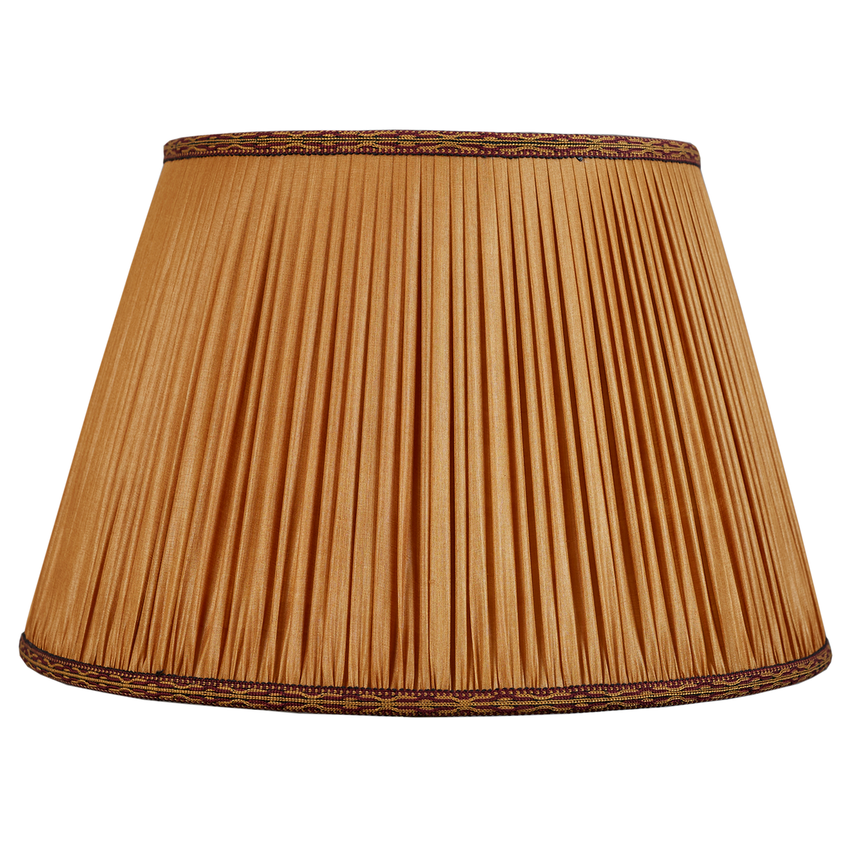 16 Inch Tobacco Tussar silk lampshade with with burgundy embroidered braid