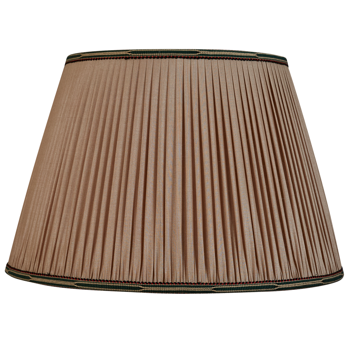16 Inch Mink Tussar silk lampshade with with green embroidered braid