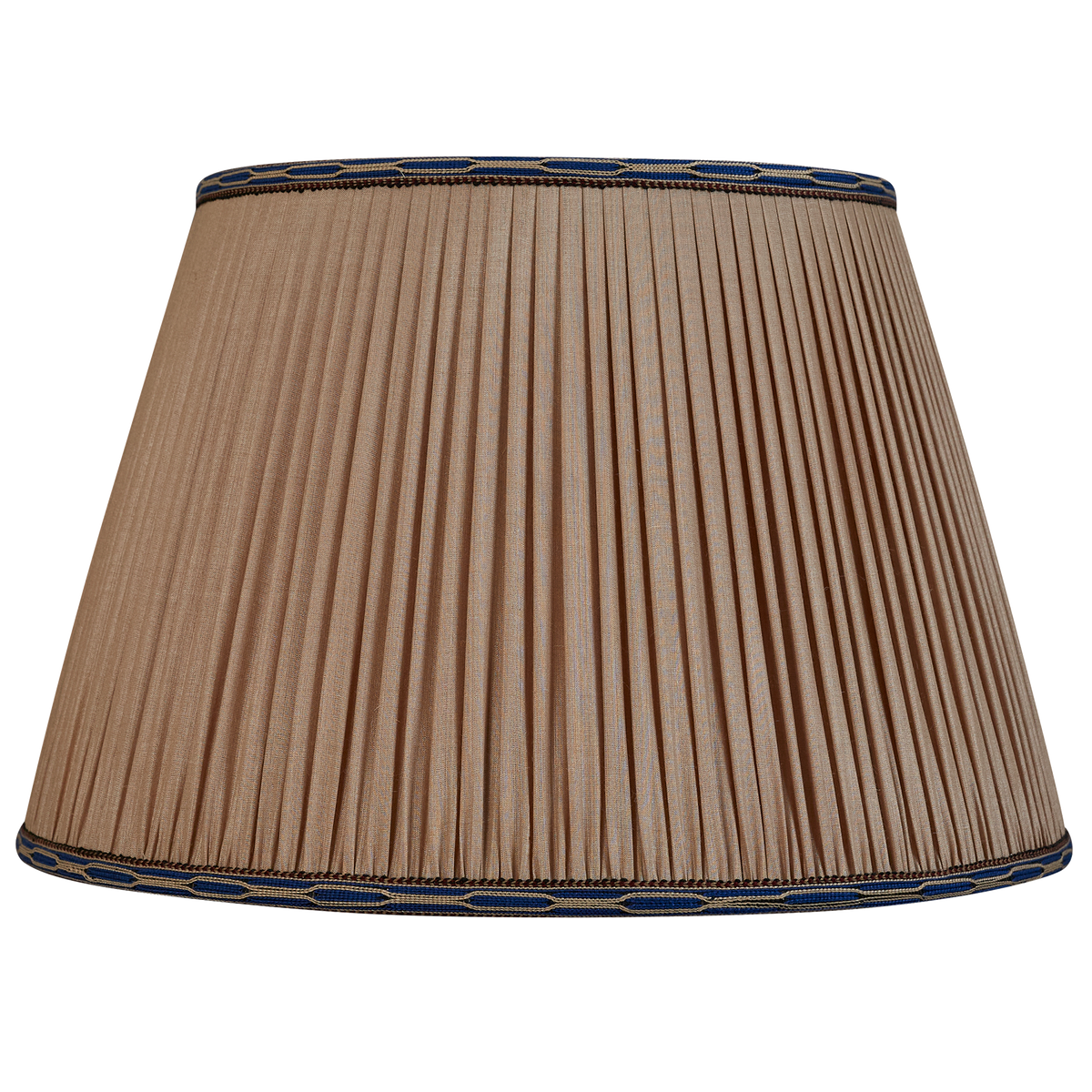 16 Inch Mink Tussar lampshade with blue embroidered cotton braid