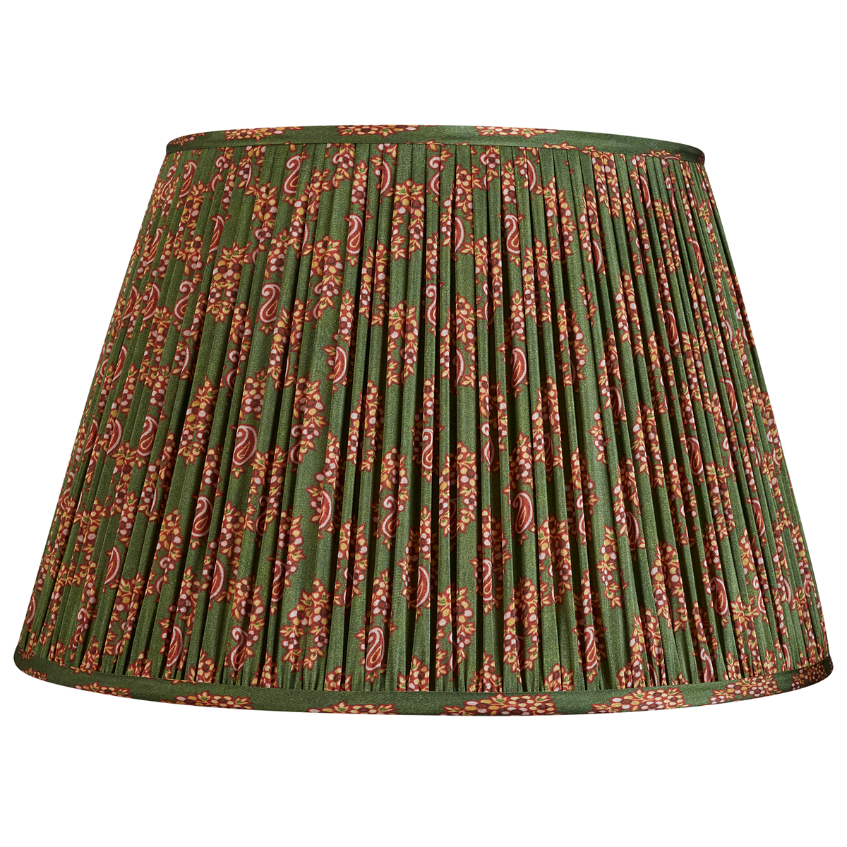 16 Inch Paisley garland design in green and red sari style gathered silk lampshade with spider fitting