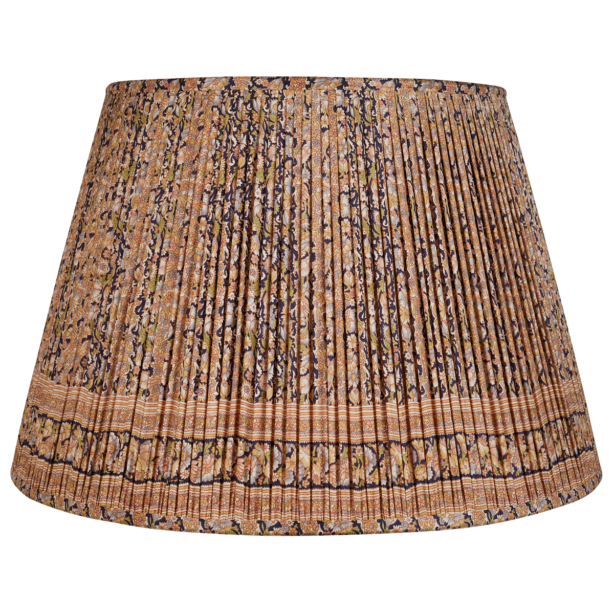 18 Inch Caramel and green/blue floral design silk sari lampshade with border