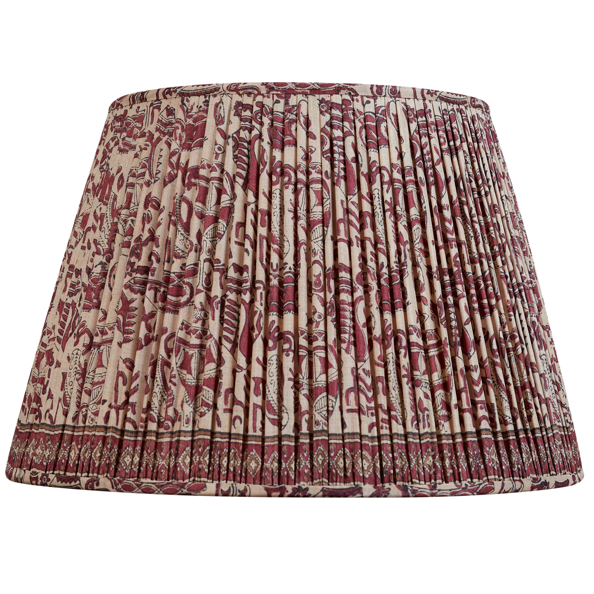18 Inch Bordeaux abstract design on mushroom ground silk sari lampshade with border