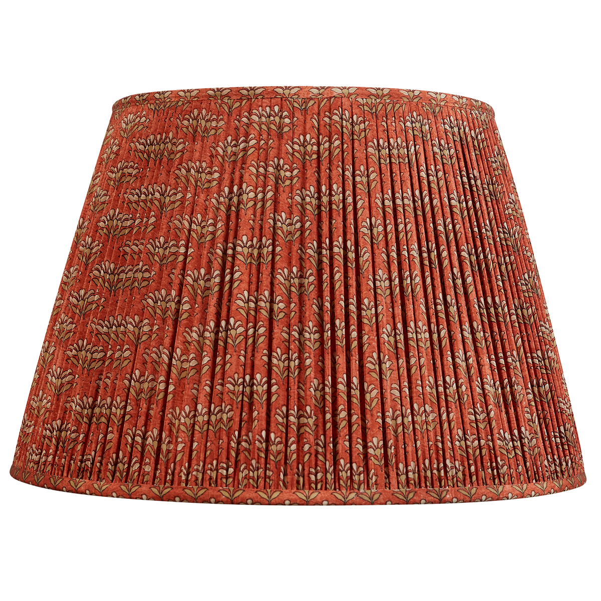 18 Inch Burnt orange silk sari lampshade with subtle green and mushroom leaves