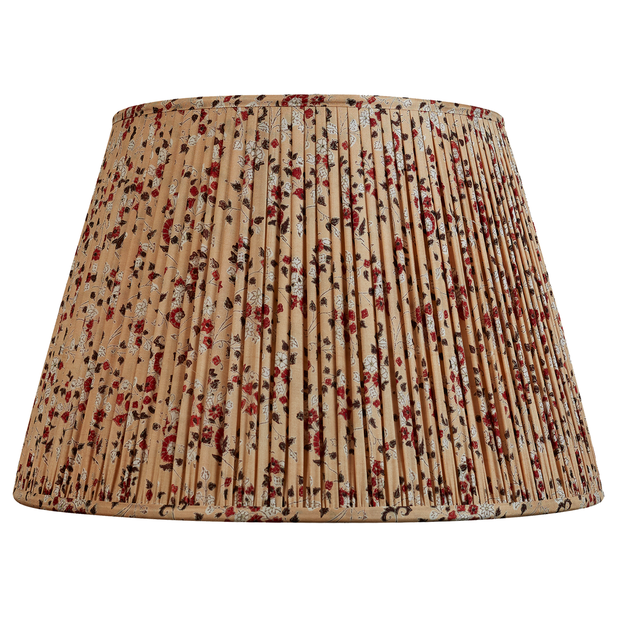 18 Inch Coffee colour silk sari lampshade with red and off white floral design