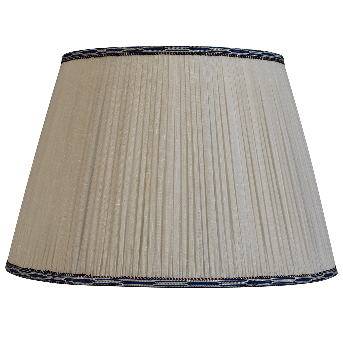 18 Inch Cream cotton lampshade with blue embroidered trim