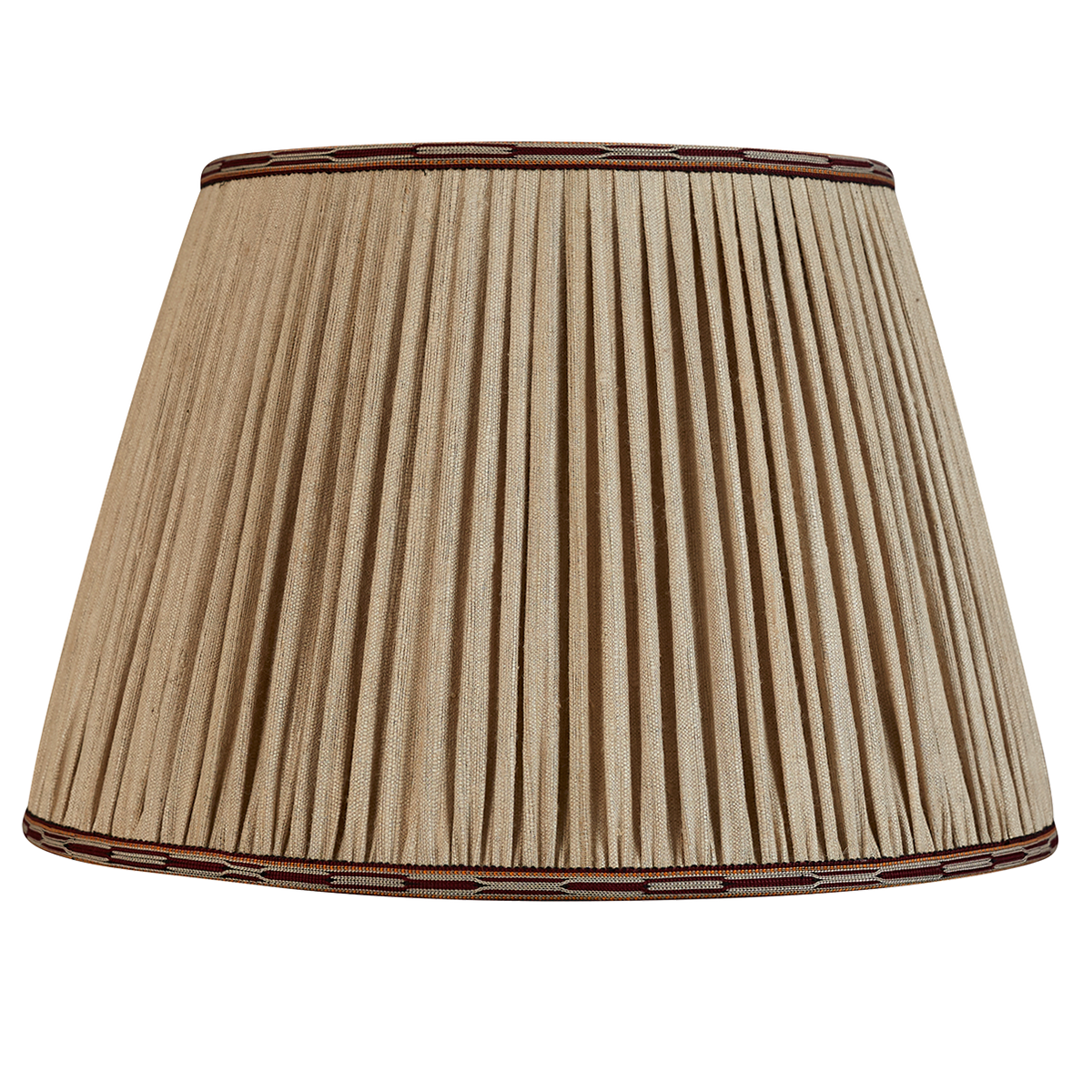 18 Inch Raw umber Mulberry silk lampshade with burgundy embroidered trim