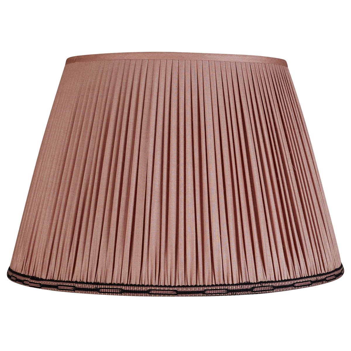 18 Inch Dusky pink Tussar silk lampshade with pink/black cotton embroidered braid to top base
